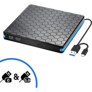 JouwGoods® Externe DVD Speler en Brander - DVD/CD Drive voor Laptop of Macbook - Data en Voeding Via USB 3.0 of USB C - Inclusief Kabel - Zwart