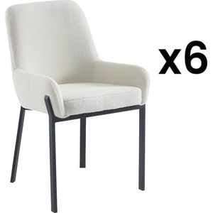 PASCAL MORABITO Set van 6 stoelen met armleuningen van boucléstof en metaal - Wit - CAROLONA - van Pascal Morabito L 57 cm x H 85 cm x D 60.5 cm