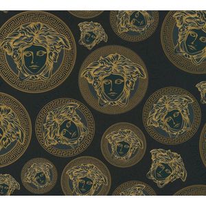 MEDUSA HOOFD"" SATIJN GLANZEND BEHANG | Design - goud zwart - A.S. Création Versace 5