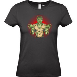 Dames T-shirt Frankenstein | Halloween kostuum kind dames heren | verkleedkleren meisje jongen | Zwart | maat XS