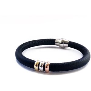 NIEUW! - Jolla - dames wikkel armband - zilver - leer - driekleurig - bedels - Single Tricolor - Zwart