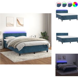 vidaXL Velda Boxspring - Donkerblauw Fluweel - 203x144x78/88cm - Bed