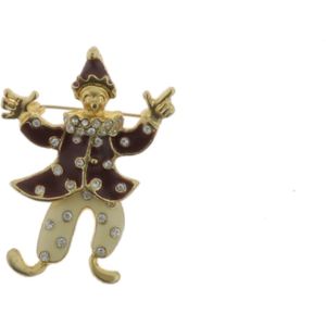 Behave - Broche - Sierspeld - Clown - Clowntje - Rood - Wit - Goud kleur - 5.5 cm