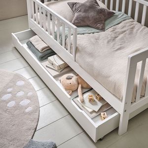 Opberglade 'Plume' Wit 140x70cm – Bedlade op Wieltjes - Onderschuiflade – Extra Opbergruimte voor Beddengoed, Speelgoed en Knuffels – Stoere Uitstraling voor het 'Plume' Peuterbed