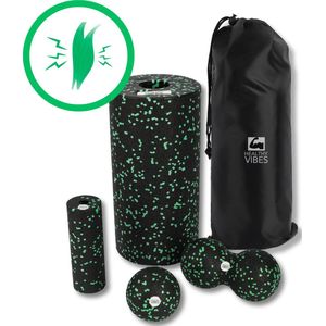 Healthy Vibes - Foam roller - Foamrollers - Foam roller set - Fitness - Massagebal - Inclusief opbergtas - Zwart/groen
