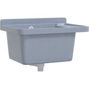 The Living Store Wasbak wandgemonteerd 50x35x24 cm hars grijs - Wasbak - Wandmontage - Keukenwastafel - Tuinkombinatie - Buitengootsten