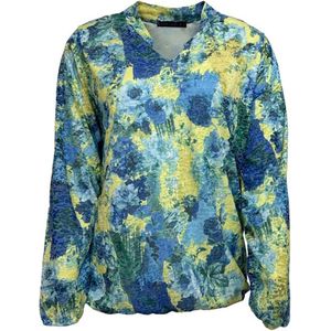 Pink Lady blouse - blouse dames - E107 - blauw/geel print - LM - v-hals - maat XXL