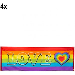 4x Banner Regenboog LOVE polyester 74cm x 220cm - regenboog hippie liefde gay banner rainbow Festival