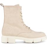 PS Poelman Dames - LYNN Nude Nubuck Suède Leren Veterlaarzen met Ritssluititng - Licht Beige Taupe- Maat 36