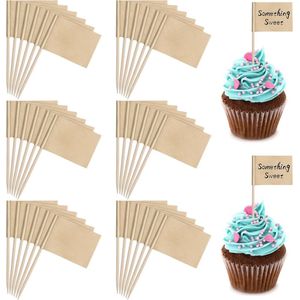 100 Stuks Tandenstokervlaggen van Kraftpapier - Voedselvlaggen en Cupcaketoppers voor Feesten en Evenementen