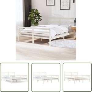 The Living Store Bedframe massief grenenhout wit 140x190 cm - Houten Bed Frame - Bed Frame 140x190 - Wit Bed Frame - Grenenhout Bed Frame - Tweepersoons Bed Frame