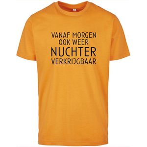 T-shirt Heren Nuchter - Maat L - Oranje - Zwart - Heren shirt korte mouw met tekst