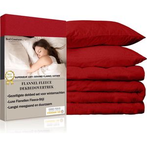 Bed Couture - Flanel Fleece Dekbedovertrek set - 100% Katoen Extra zacht en Warm - 135x200 + 2 kussenslopen 80x80 - Rood