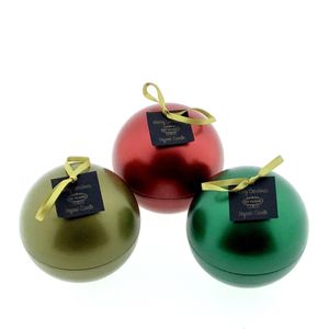 Kaars - Kerstbal - Set/3 stuks - Groen, Rood & Goudkleur - Biologisch - Soja kaars - Stoten geen roet af - Geur : Winterglow