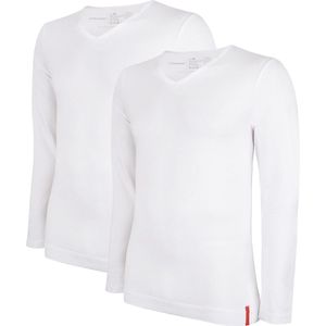 Undiemeister - T-shirt - T-shirt heren - Slim fit - Longsleeve - Gemaakt van Mellowood - V-Hals - Chalk White (wit) - 2-pack - L