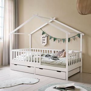Petite Amélie Bedhuisje 90 x 200 cm - Wit - Montessori Peuterbed voor uren Speelplezier - Huisbed van stevig (duurzaam) Grenenhout - Maison Collectie