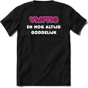 50 Jaar Goddelijk - Feest kado T-Shirt Heren / Dames - Wit / Roze - Perfect Verjaardag Cadeau Shirt - grappige Spreuken, Zinnen en Teksten. Maat XXL
