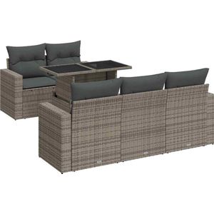 vidaXL - 6-delige - Loungeset - met - kussens - poly - rattan - grijs
