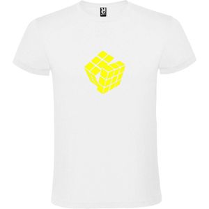 Wit T-Shirt met “ Rubik's Kubus “ afbeelding Neon Geel Size XS