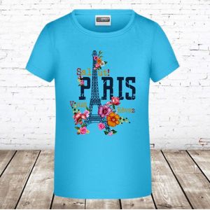 T-shirt paris blauw -James & Nicholson-98/104-t-shirts meisjes