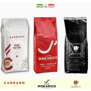 Espresso Proefpakket Lollo Caffè, Carraro 1927, Mokarico - Selezione Gusto Intenso - Premium Italiaanse koffiebonen Proefpakket XL | 3 x 1kg | Barista kwaliteit