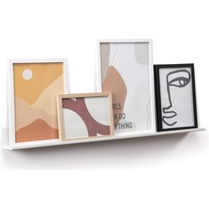 Wandplank voor foto's, afbeeldingen en boeken. Modern en minimalistisch ontwerp. Gemaakt van metaal. 75x6cm. witte kleur
