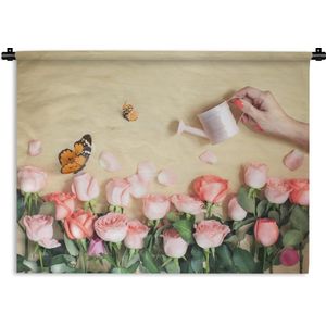 Wandkleed Stillevens Bloemen - Stilleven rozen met gieter Wandkleed katoen 60x45 cm - Wandtapijt met foto