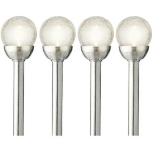 8x Buiten/tuin LED zilveren stekers solar verlichtingen 30 cm ronde bol - Tuinverlichtingen - Tuinlampen - Solarlampen op zonne-energie