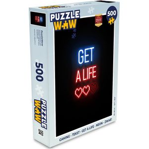 Puzzel Gaming - Tekst - Get a life - Neon - Zwart - Legpuzzel - Puzzel 500 stukjes