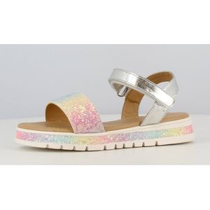Meisjes zomer sandalen - zilver met regenboog glitters - klittenband sluiting - maat 33