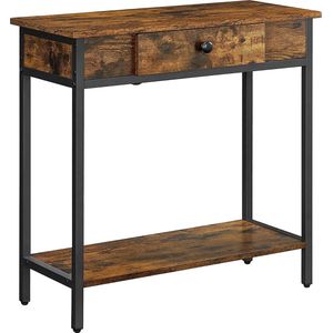 Nancy's Grand Manan Consoletafel - Sidetable - 2 Niveaus - 1 Lade - Industrieel - Bewerkt Hout - 70 x 30 x 70 cm