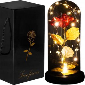 Springos Roos - Valentijn - Rozen - LED - 22 cm - Rood/Goud/Zwart - Warm wit