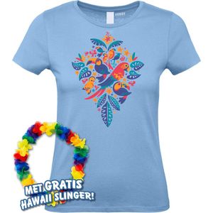 Dames t-shirt Tropicana Birds | Toppers in Concert 2024 | Club Tropicana | Hawaii Shirt | Ibiza Kleding | Lichtblauw Dames | maat L