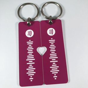 Topdrukte relatiegeschenk Sleutelhanger liefde set van 2 stuks in vorm van Hart met Spotify-code van gekleurd roze kunststof | uniek cadeau