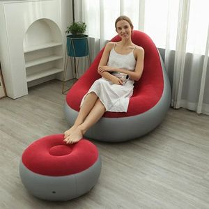 Opblaasbare Relax Zitzak Bank - Luie Sofa Set voor Buiten en Binnen - Opvouwbare Fauteuil met Tatami Voetenbank - Slaapkamer Stoel - Zitkussen - Rood