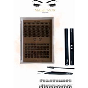 Maisie Mor Nepwimpers - Cluster Wimpers Kit - 168 Individuele Wimpers (10-14 mm C-Krul) - Wimperlijm bond - Sealer - Remover - Tweezer