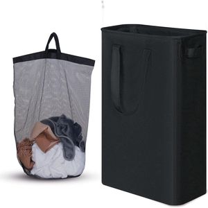 Slanke opvouwbare wasmand - 50 liter - zwart - Oxford-stof