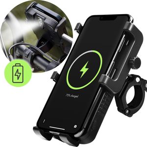 iMoshion Telefoonhouder Fiets met 5.000mAh Powerbank - GSM Houder - Fietshouder met Fietslamp - Fiets Accessoires - Draadloze Oplader - Zwart