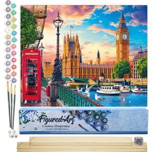 Figured'Art Schilderen op Nummer Volwassenen canvas Londen in de lente - Handwerk acrylverf Kit DIY Compleet - 40x50cm met DIY houten lijst