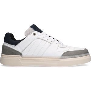 Manfield - Heren - Witte leren sneakers met zwarte details - Maat 45