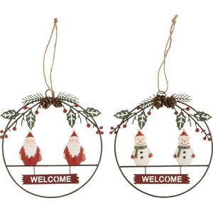 J-Line Kerstmis Hanger Welcome Kerstman/Sneeuwman Metaal Assortiment Van 2