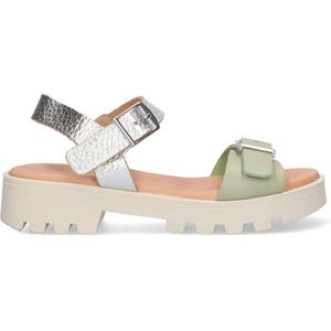 Braqeez 423001-591 Meisjes Platform Sandalen - Zilver/Groen - Leer - Gesp