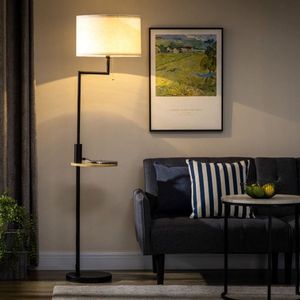 Staande lamp, vloerlamp met plank, 40 W standlamp met USB -aansluiting, staande lamp, staal, crème, Ø40 x 168 cm, exclusief gloeilamp