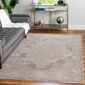 Flycarpets Tamara Modern Laagpolig Klassiek Design Vloerkleed - Crème / Beige - 280x380 cm