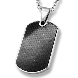 Amanto Ketting Emson - 316L Staal PVD - Dogtag - Carbon - 32x20mm - 60cm