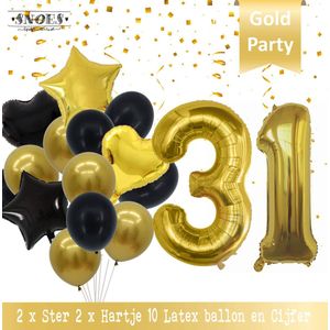 Cijfer Ballon 31 Jaar Black & Gold Boeket * Hoera 31 Jaar Verjaardag Decoratie Set van 15 Ballonnen * 80 cm Verjaardag Nummer Ballon * Snoes * Verjaardag Versiering * Kinderfeestje* Tienerfeestje * Thema * Zwart/Goud * Nummer Ballon 31 * Back & Gold