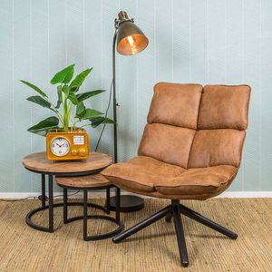 CF Label Fauteuil Victor, kunstleer/staal, cognac