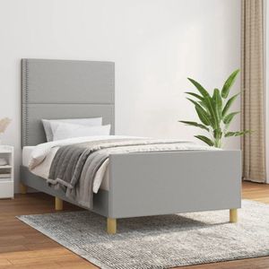 The Living Store Bedframe - Geniet van een goede nachtrust - Hoofdbord met verstelbare hoogte - Afmeting- 203 x 93 x 118/128 cm - Kleur- Lichtgrijs - Materiaal- Stof - larikshout - multiplex - Ken- Comfortabele ondersteuning - The Living Store