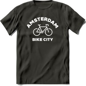 Amsterdam Bike City T-Shirt | Souvenirs Holland Kleding | Dames / Heren / Unisex Koningsdag shirt | Grappig Nederland Fiets Land Cadeau | - Donker Grijs - L