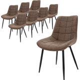 ML-Design Set van 8 eetkamerstoelen met rugleuning, bruin, keukenstoel met kunstleren bekleding, gestoffeerde stoel met metalen poten, ergonomische eettafelstoel, woonkamerstoel keukenstoelen